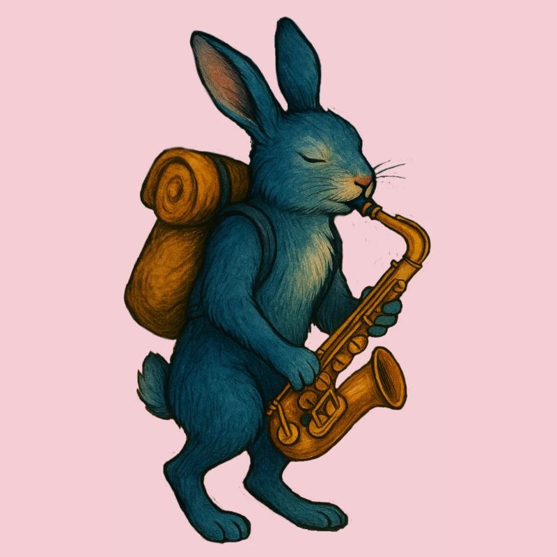 Lapin Bleu avec Saxophone
