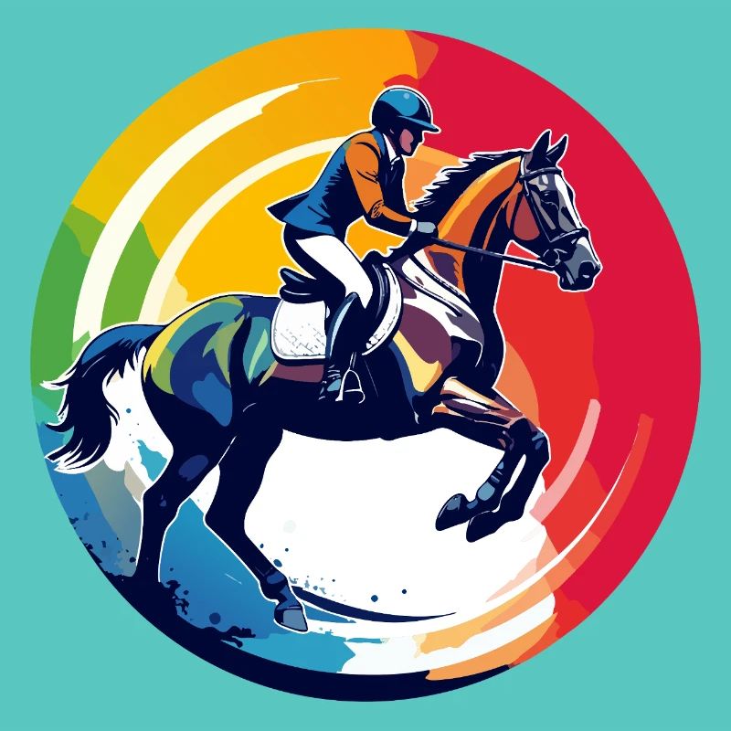 Regenbogen Springpferd Pferd Springreiten Motiv