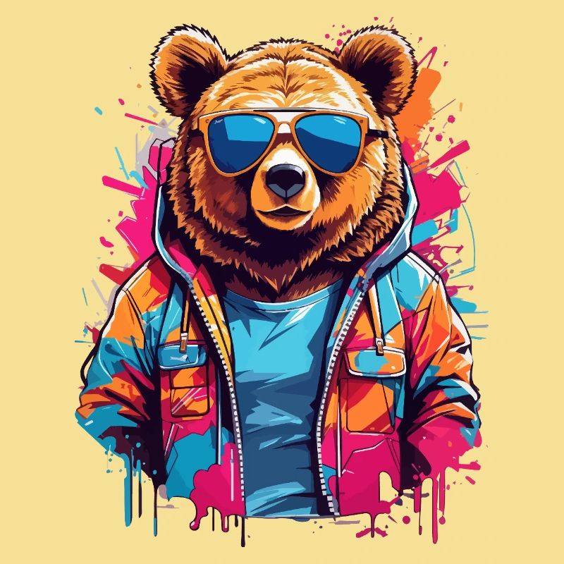 Ours néon dans un sweat à capuche coloré