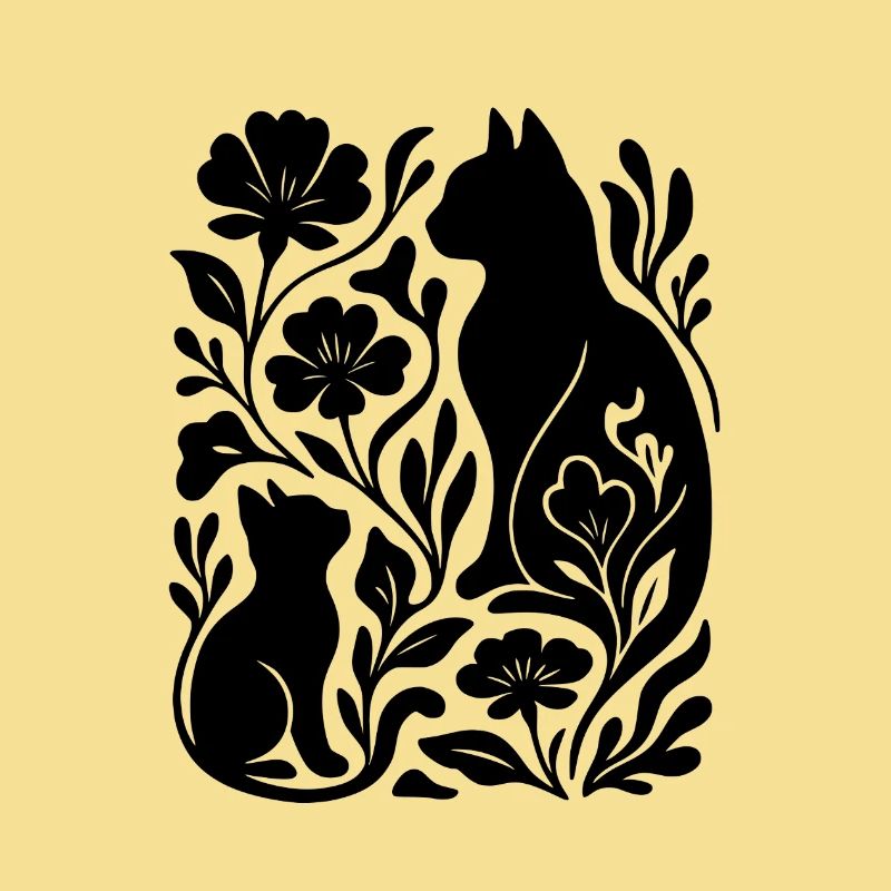 Chats et fleurs élégants – Élégant