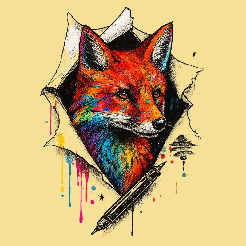 Rainbow Fox Art with Paint Splash