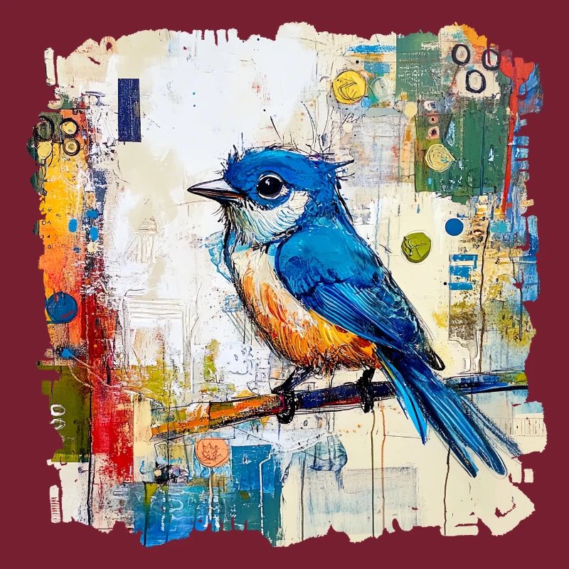 Blauer Vogel im abstrakten Farbmeer