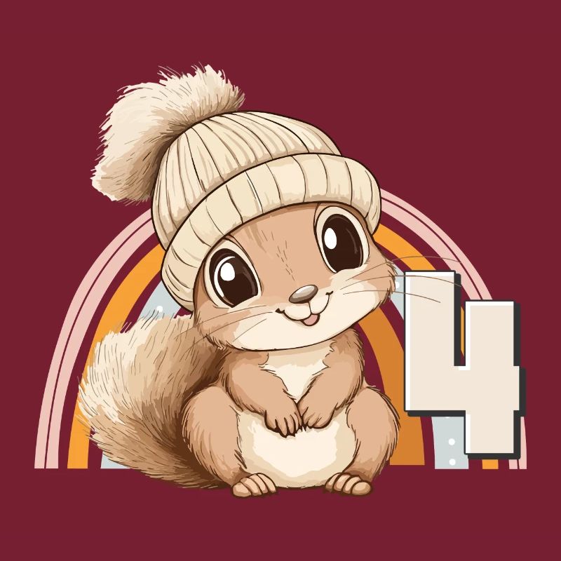4th Birthday Squirrel Rainbow Cute Cute