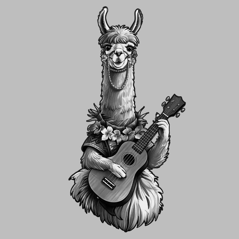 Lama jouant du ukulélé - Noir Blanc