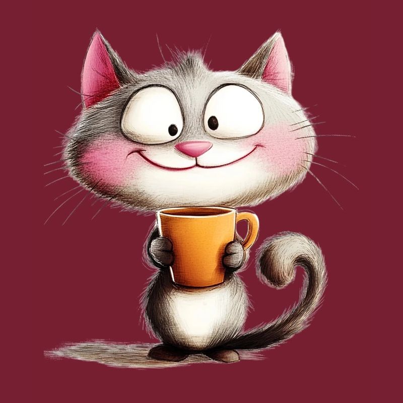 Chat joyeux avec du café - Style dessin animé