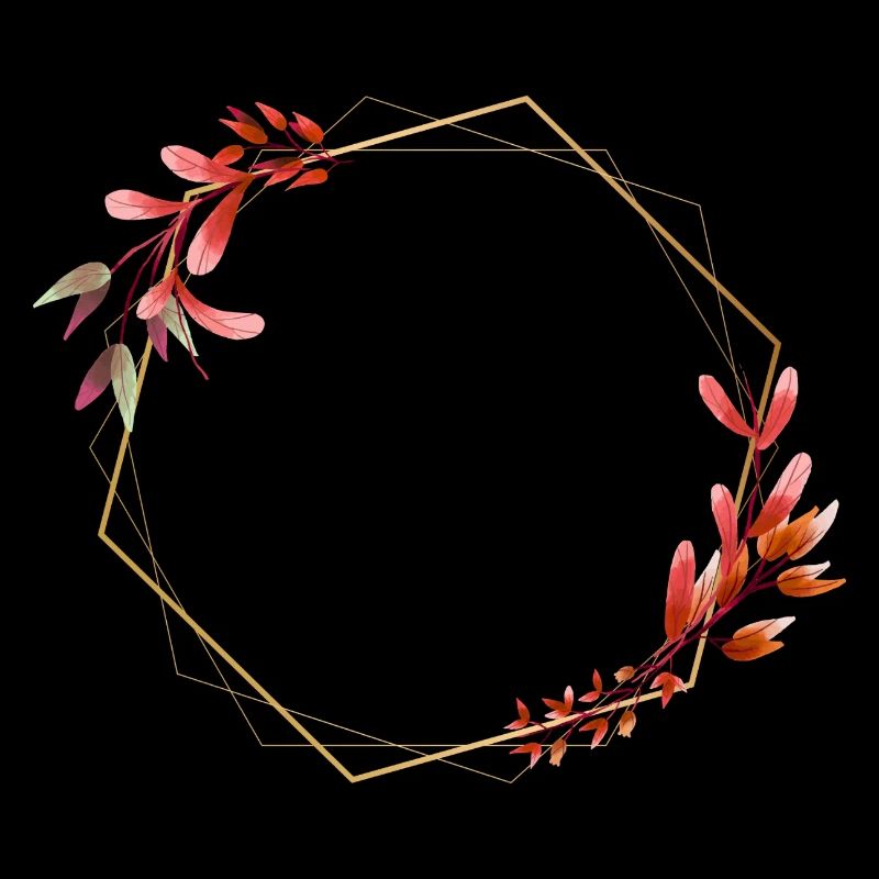 Hexagone doré à fleurs rouges et oranges