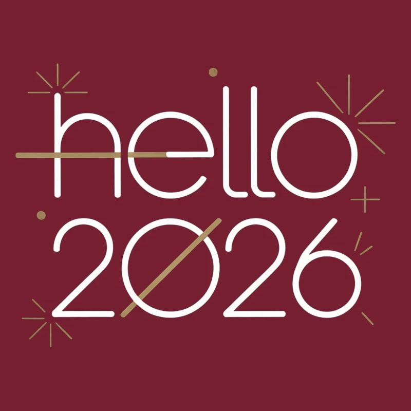 Hello 2026 Line Art Neon