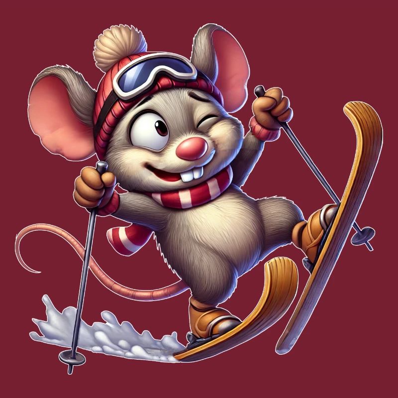 Clumsy mouse on skis Winter fun