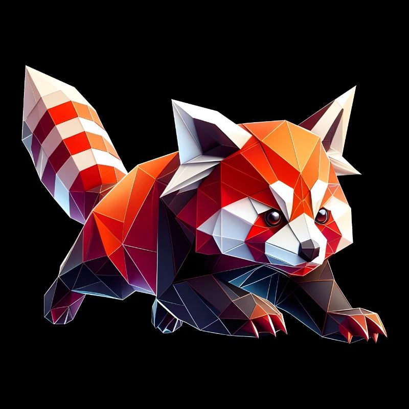 panda roux origami géométrique 3d