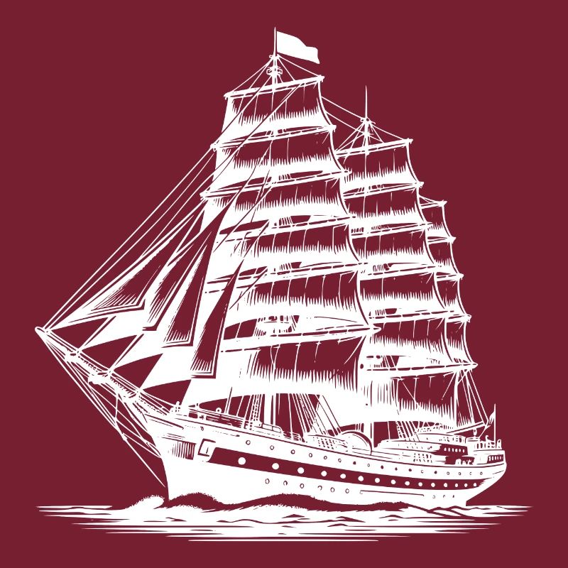 Old sailing ship in waves with set sails
