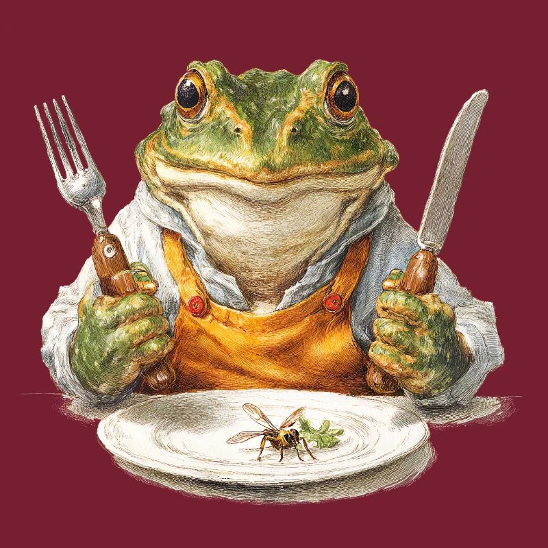 Froschkoch mit Gabel und Messer