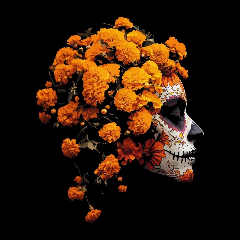 Catrina-Kunst mit Ringelblumen Dia de los Muertos