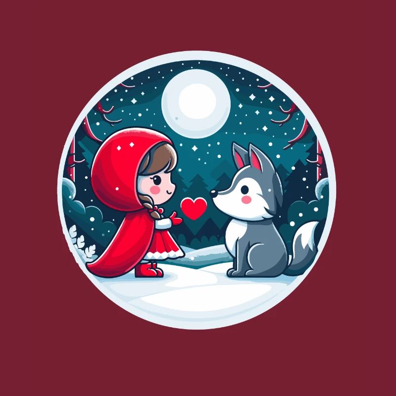 Märchen Rotkäppchen Wolf Kinder Herz Mond Niedlich