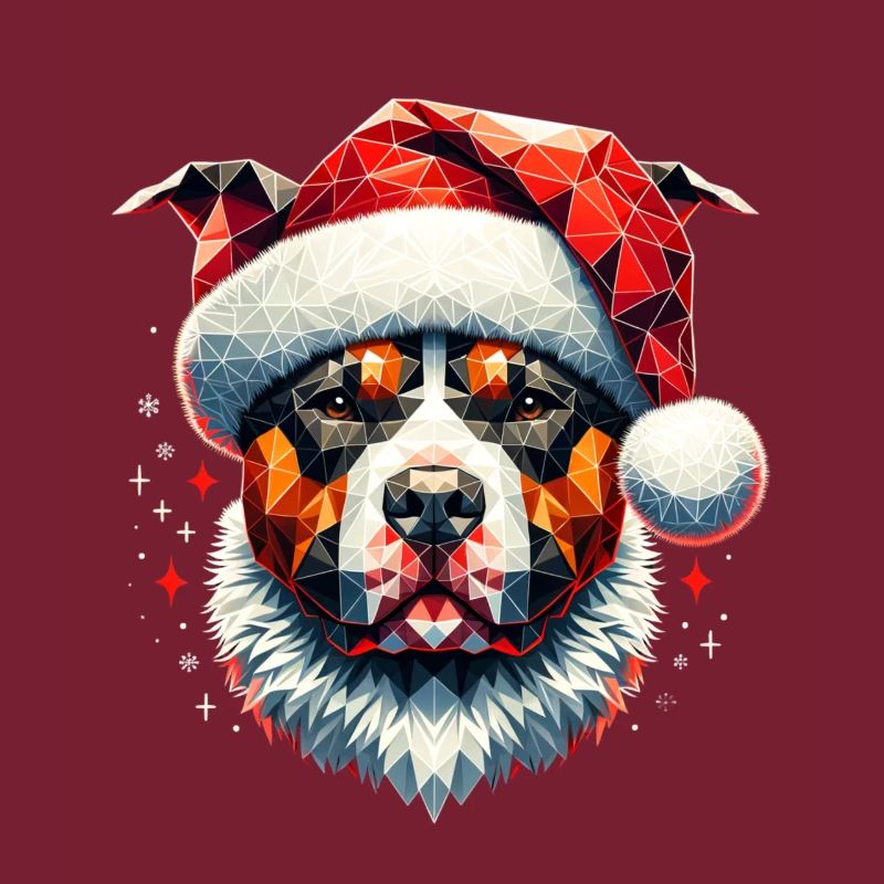 Polygon Design - Pitbull Hund mit Weihnachtsmütze