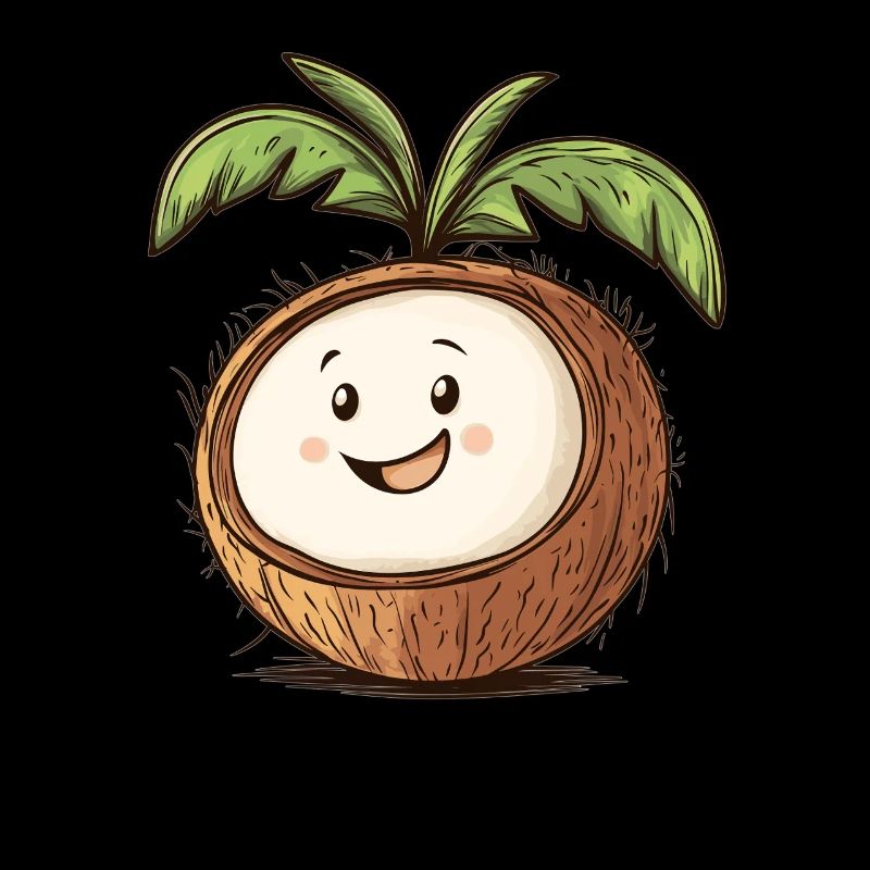 Cheerful coconut with palm tree