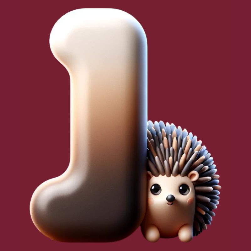 Kleiner Igel kuschelt sich an den Buchstaben J