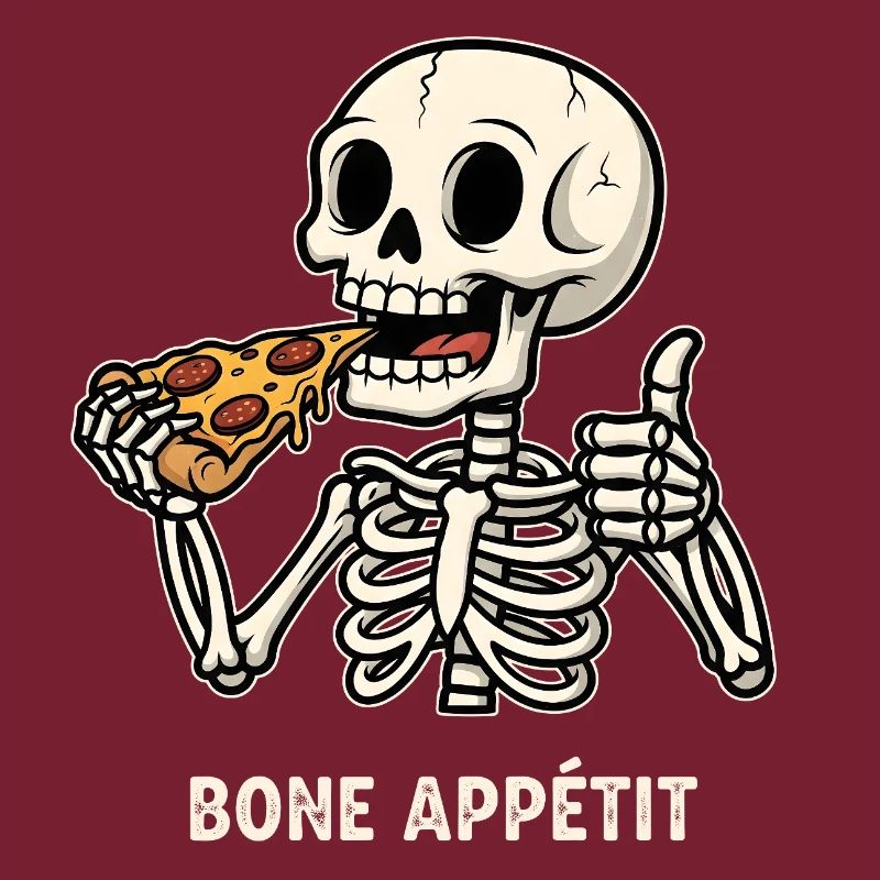 Skeleton Eats Pizza - Funny Halloween Motif