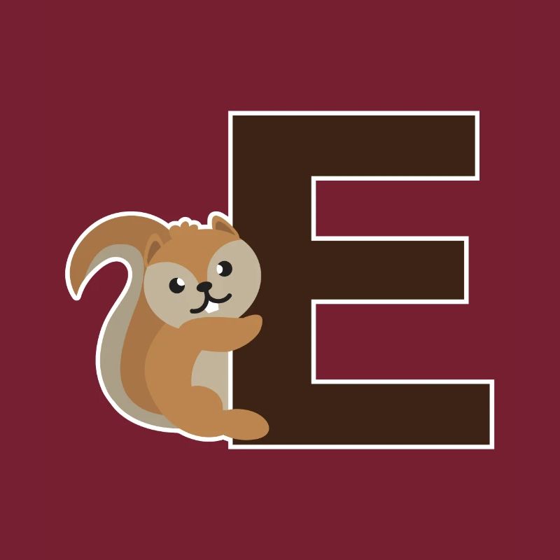 An E like the squirrel that hangs on the E