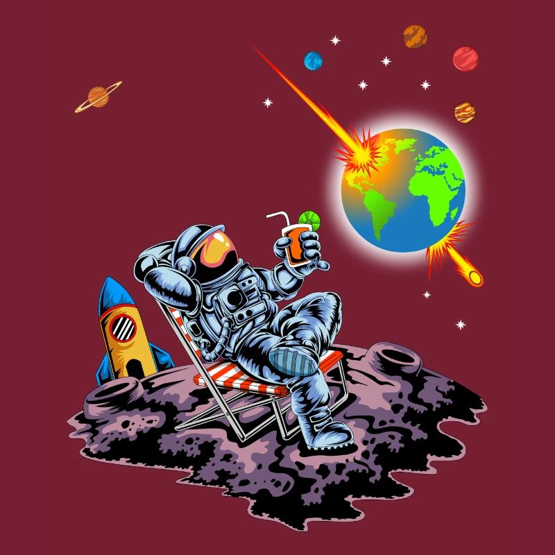 Astronaut Relaxing Earth Exploding Space Humor Art
