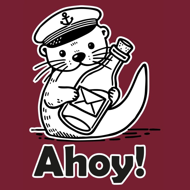 Cute Seaman Otter Holding A Postcard In A Bottle