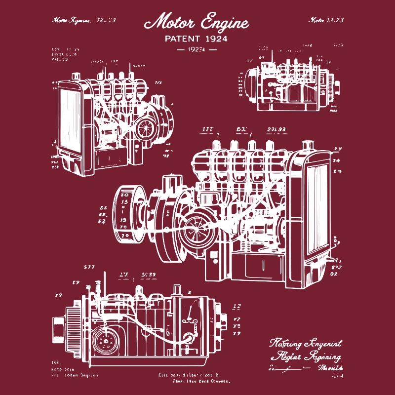 Vintage Engine Blueprint Art