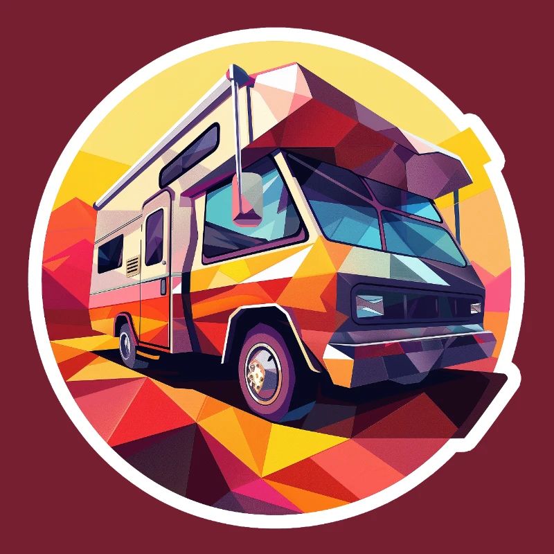 Retro Camping Design – Low Poly Zelt & Camper