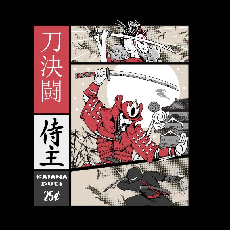 samurai vs ninja Katana vs sword on Comic Style