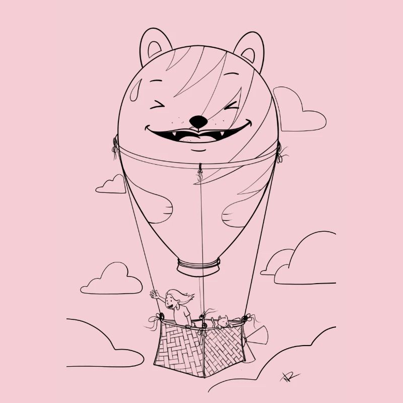 Mädchen mit Katze auf großer Ballonfahrt