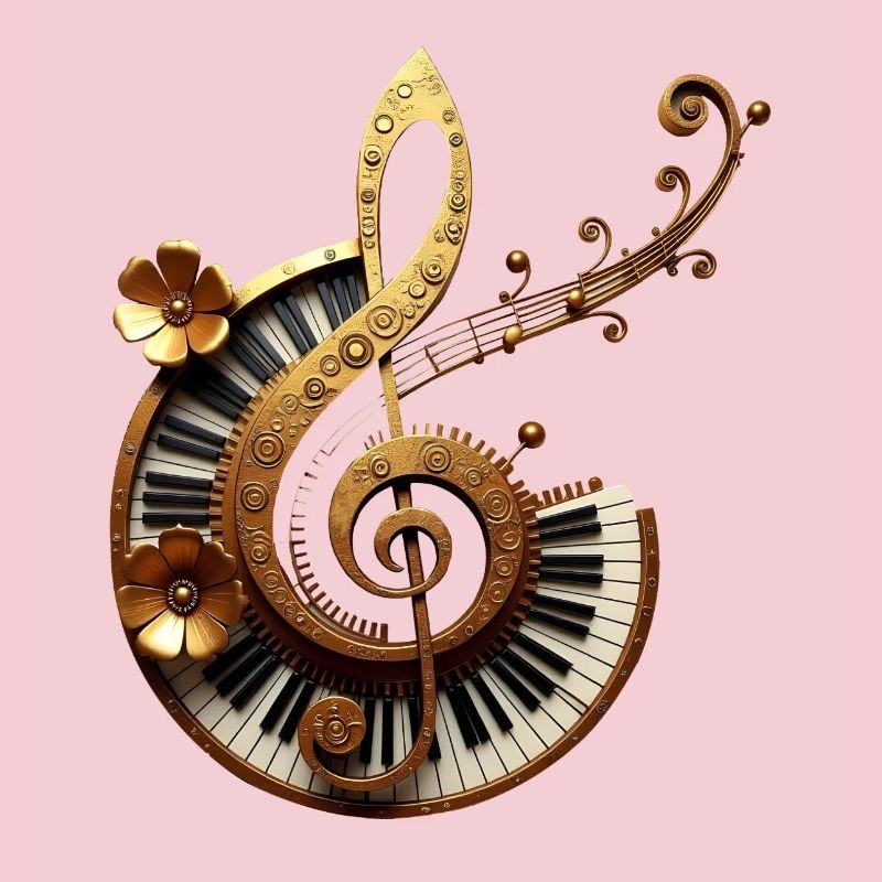 Conception musicale avec engrenages et notes dorées