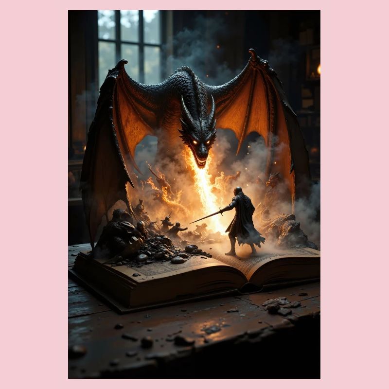 Ein Fantasy-Gemälde, ein Drache aus einem Buch.