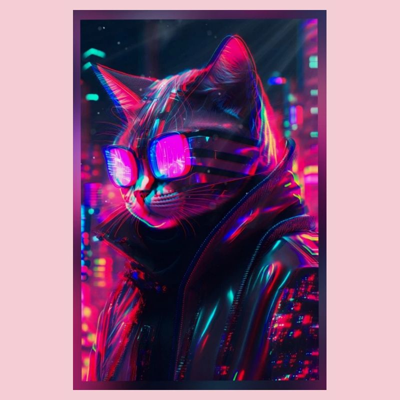 Techno Katze Japan Neon City Art