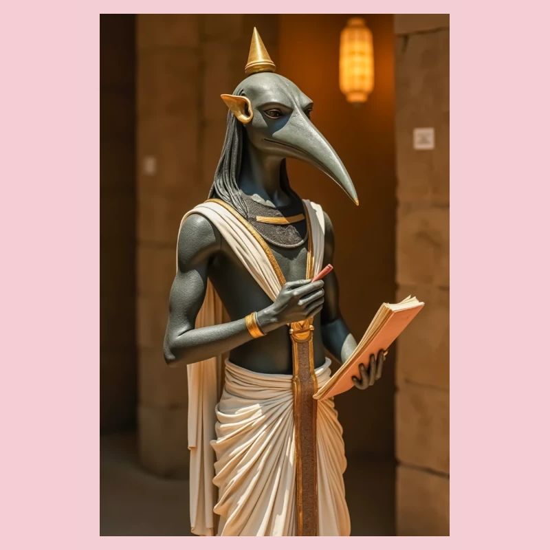 Thoth, ibis-headed god, holding a scroll in an anc