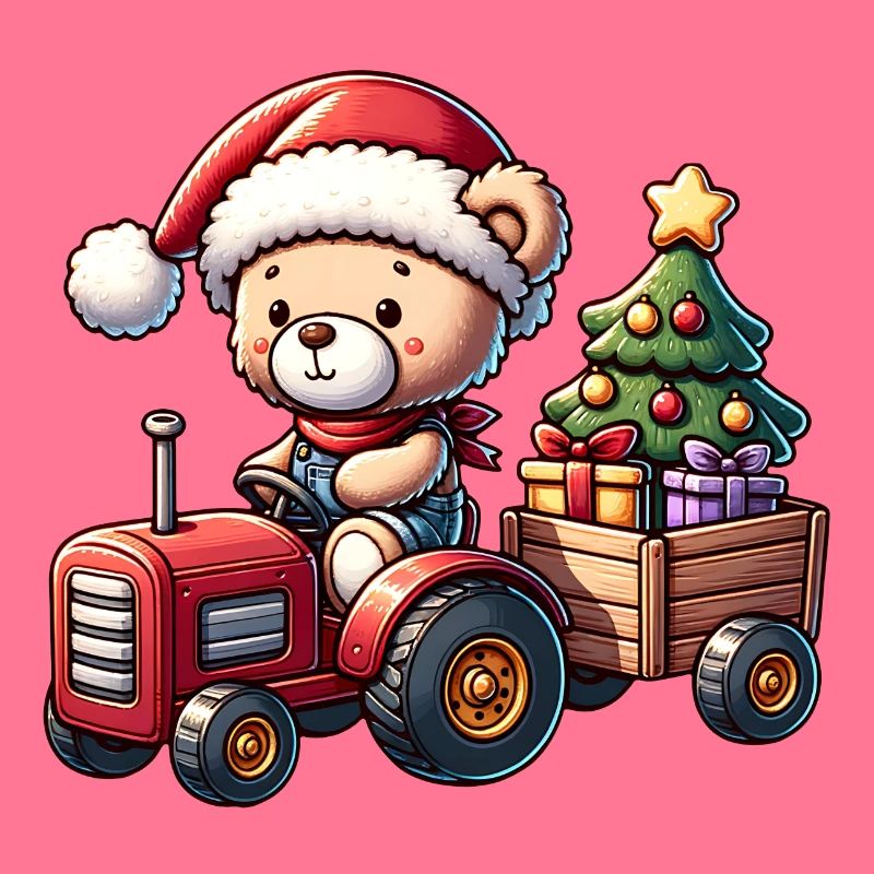 Teddy als Weihnachtsmann mit Traktor
