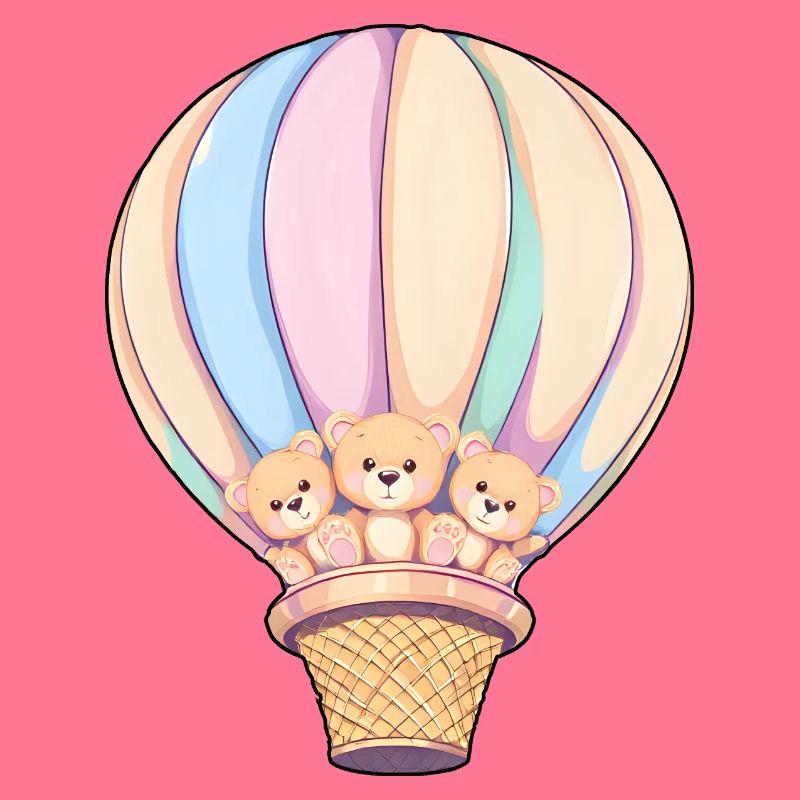 Teddybär-Abenteuer in einem Regenbogen-Heißluftballon