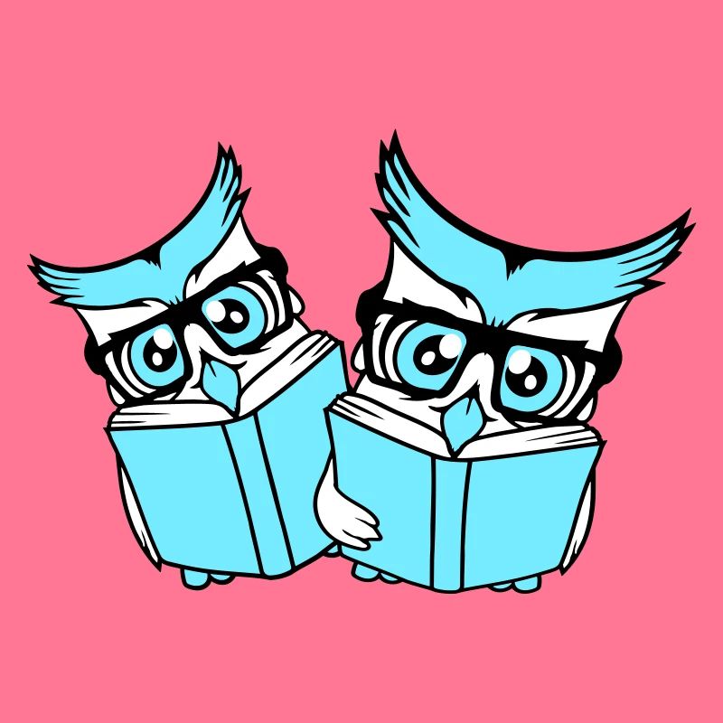 2 Eulen Nerd Duo Geek Buch lesen Uhu Brille schlau