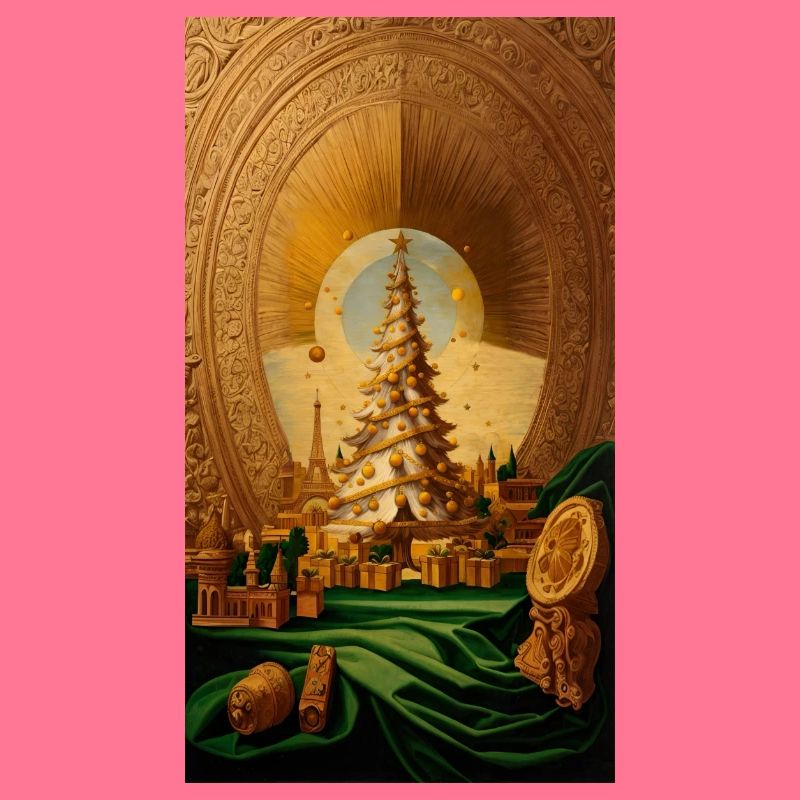 Sapin de Noël doré avec la Tour Eiffel dorée
