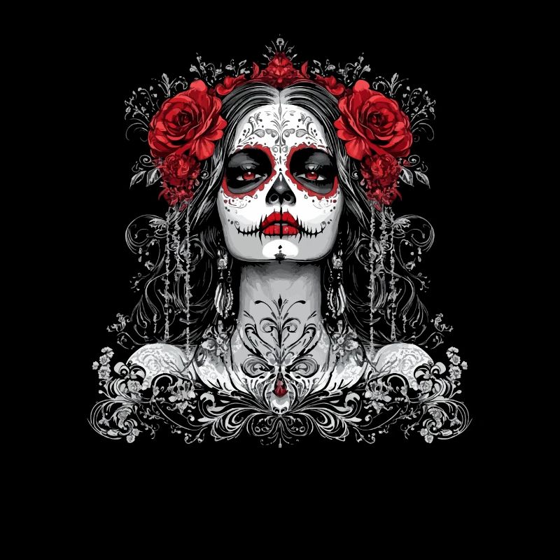 Gothic Catrina with Roses for Dia de los Muertos