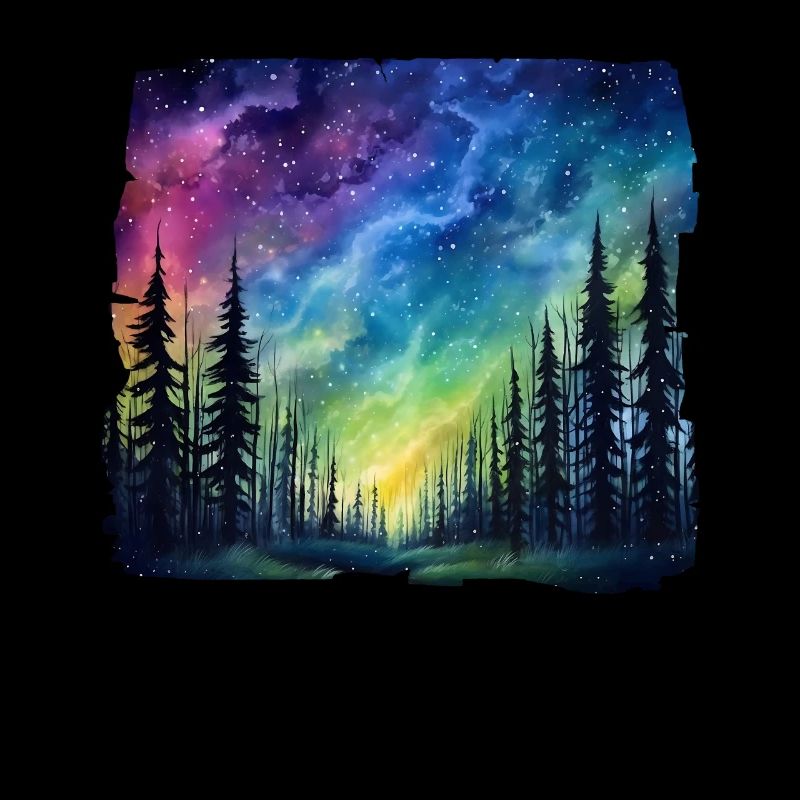 Magical forest landscape under a starry sky with