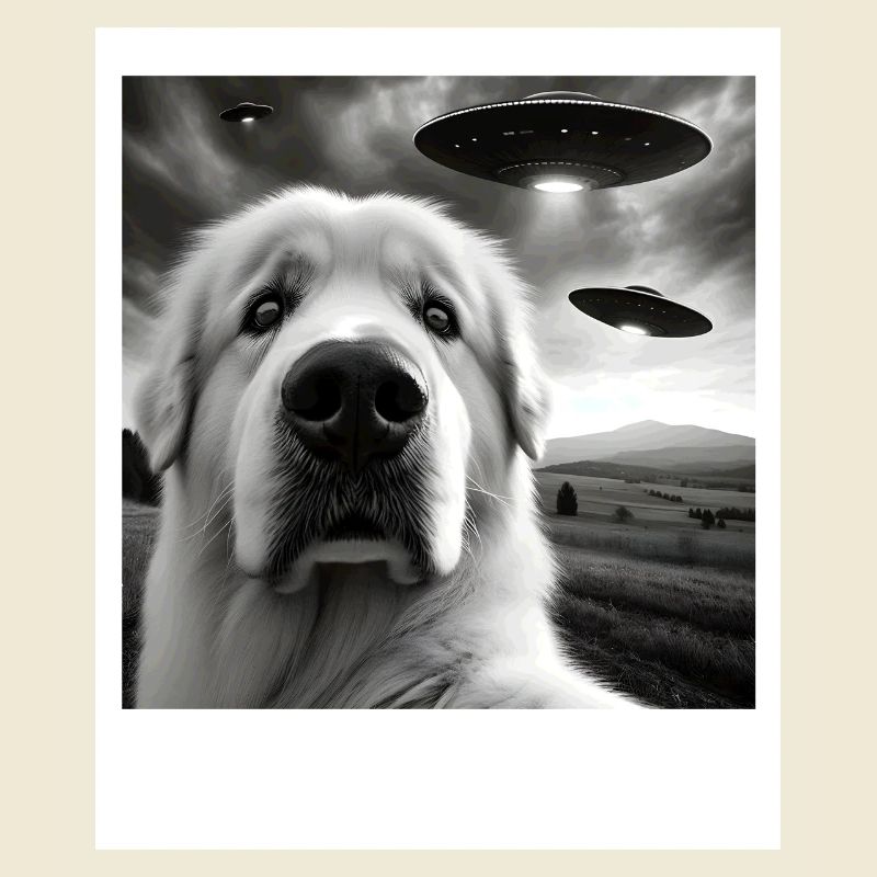 Great Pyrenees Funny Graphic Selfie with UFOs Weir