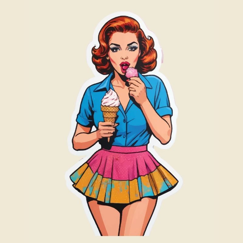 Fille rétro mangeant de la crème glacée