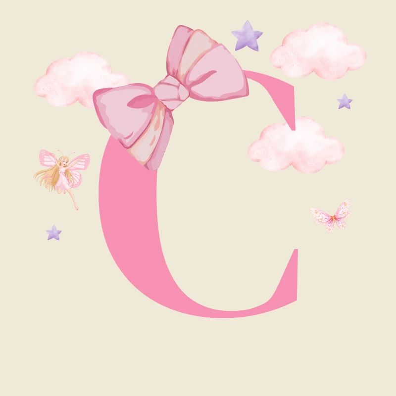 Lettre c rose nuages