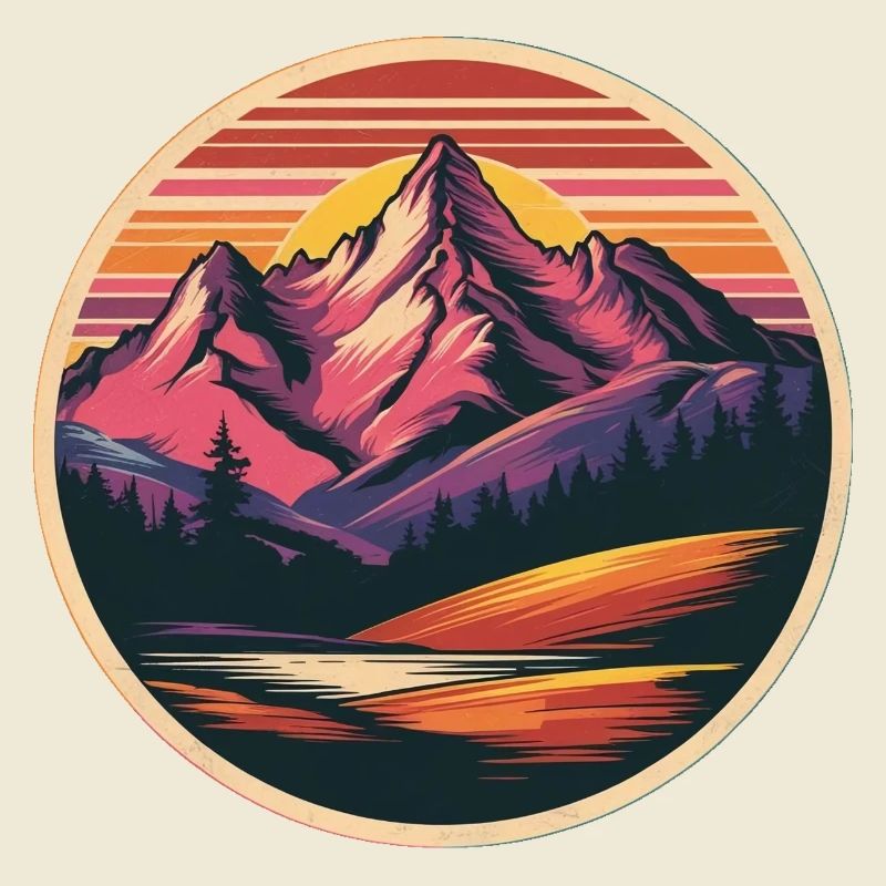 Retro Mountains Landscape