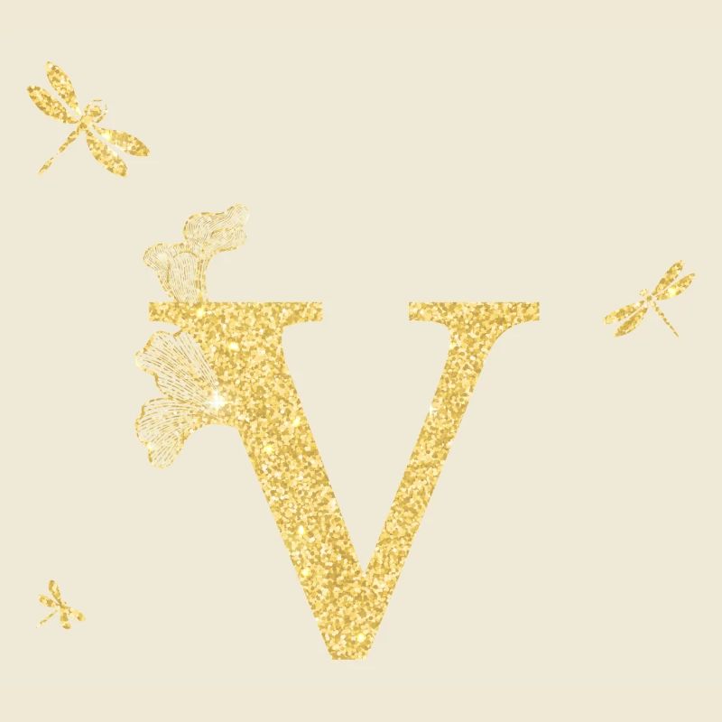 Letter V Golden Glitter Dragonfly - Gift Idea