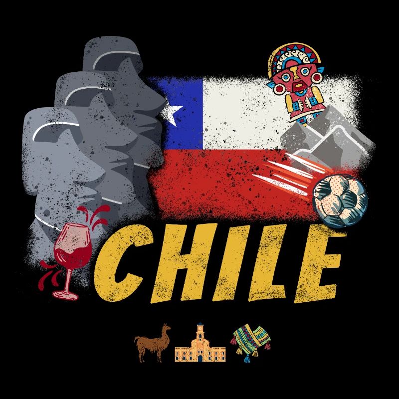Chili Vintage Statues de l’île de Pâques avec drapeau en alpaga