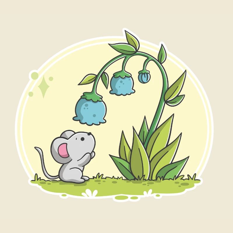 Cute mouse looking into a flower