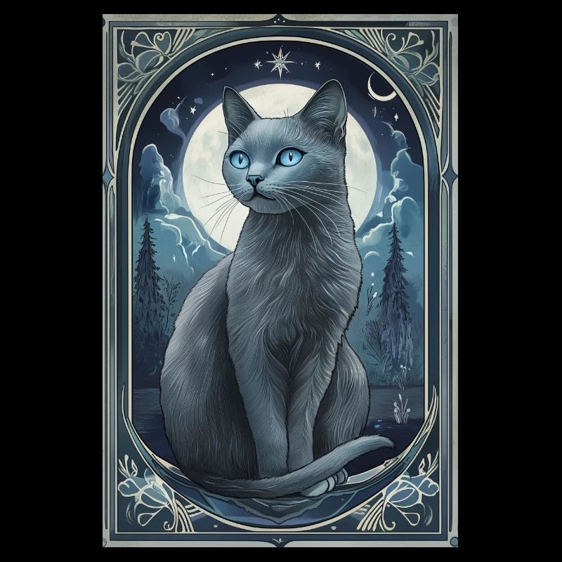 bluestar Blaustern graue Katze Mond Nacht