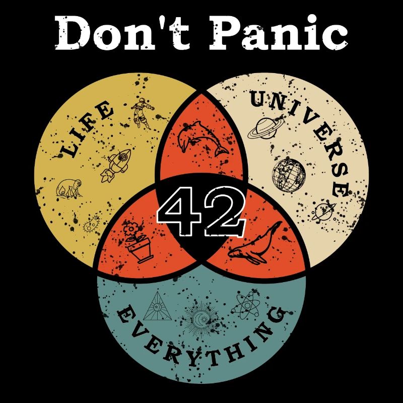 Don't Panic 42 Antwort Frage Leben Universum Rest