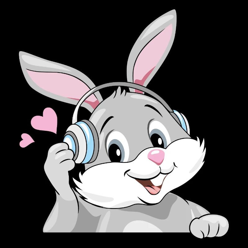 Lapin souriant écouter de la musique dans des écouteurs
