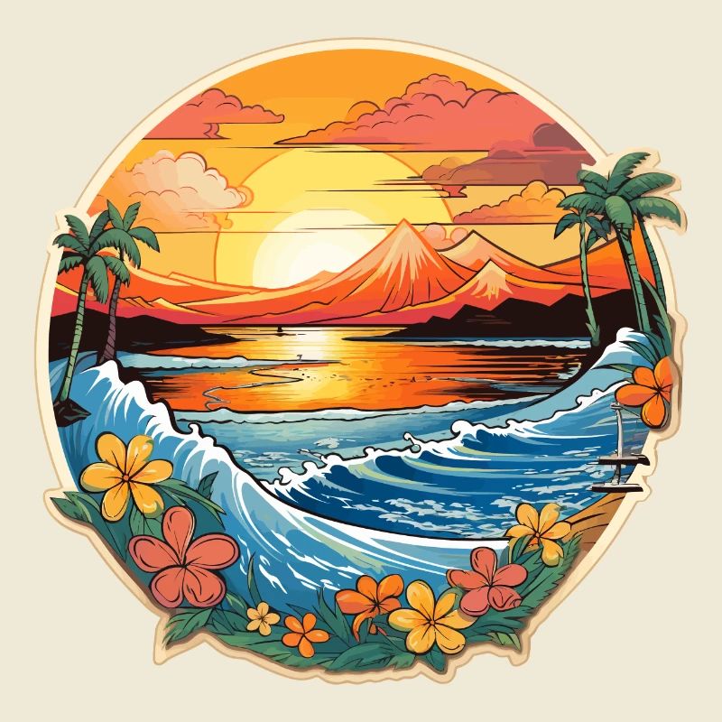 Surfing Hawaii Palm Trees Ocean Surfboard Design
