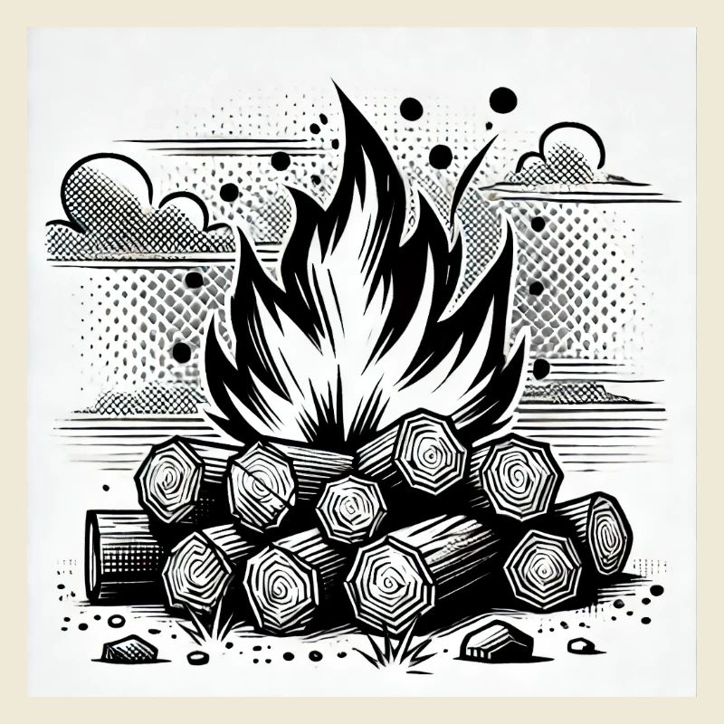 Campfire in comic book style: warmth & atmosphere